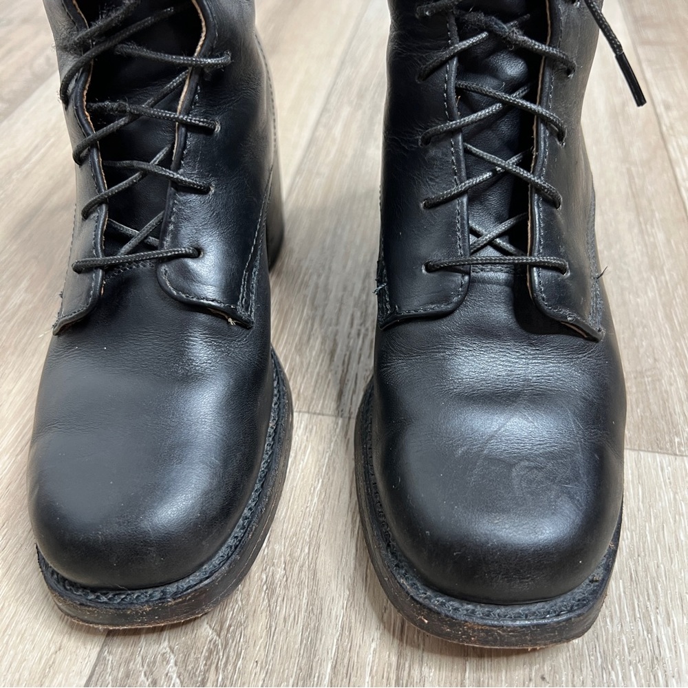 FRYE Combat Black Leather Lace Up Booties Boots Size 5.5 - Picture 5 of 16